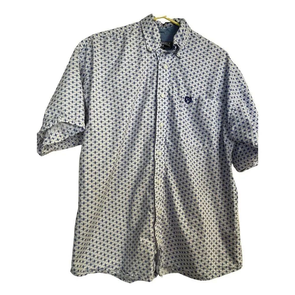 Panhandle Mens Purple & White Collared Short Sleeve Button-Down Shirt Size M